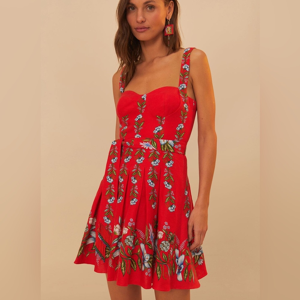 FARM Rio Red Sweet Bloom Mini Dress Size small NWT